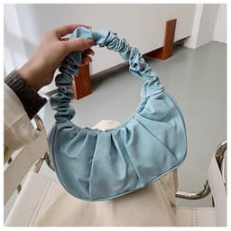 image-Korean Version Women's PU Cloud Pleated Bag - Gold Solid Color