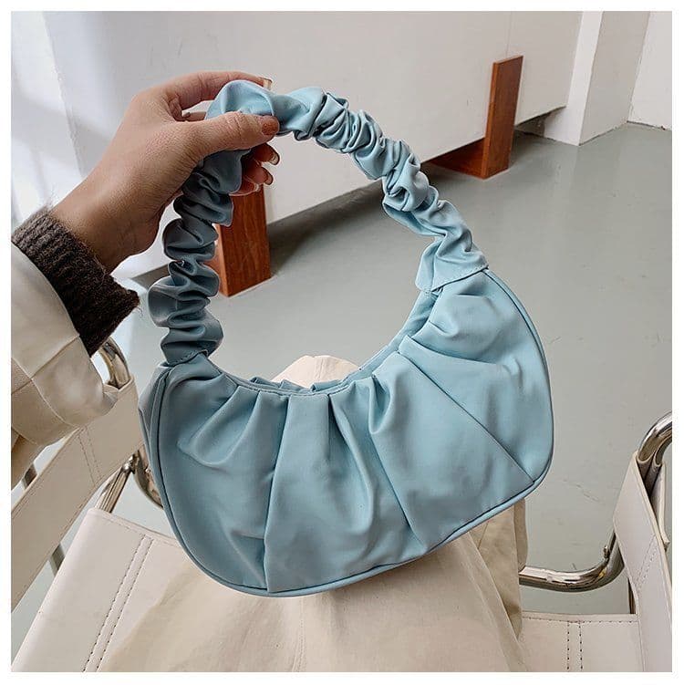 image-Korean Version Women's PU Cloud Pleated Bag - Gold Solid Color