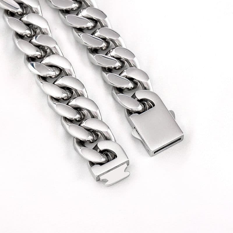 image-Cross-border supply European and American punk heavy motorcycle style men's domineering 14mm polished titanium steel Cuban chain bracelet spot