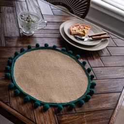 image-Yimanqiyun hemp rope placemat red tassel tableware mat woven color matching festival tassel bowl mat factory direct supply