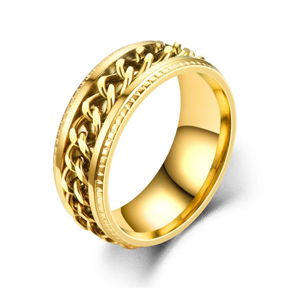 image-New simple transfer jewelry men's titanium steel rotatable beer bottle chain ring personality domineering ring