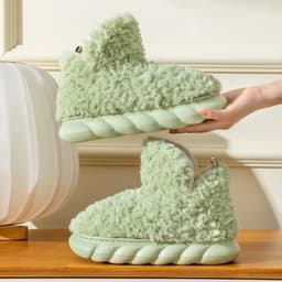 image-High-top bag heel cotton slippers winter plus velvet warm men and women couples home indoor and outdoor non-slip soft bottom fur cotton shoes