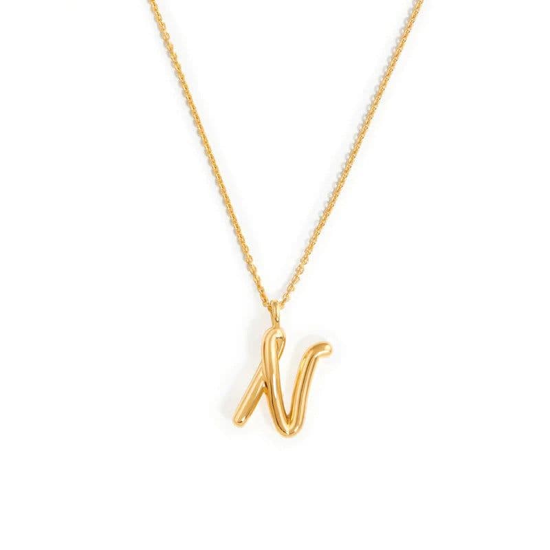 image-Brass Alphabet Necklace Unisex Initial Pendant Gold Plating