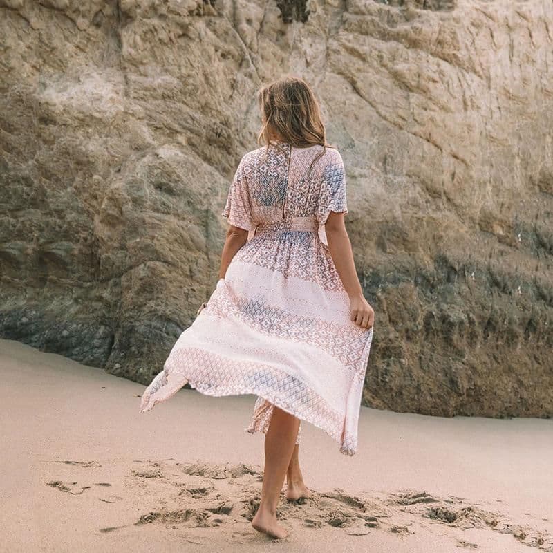 image-2022 Bohemian Printed Beach Dress Women