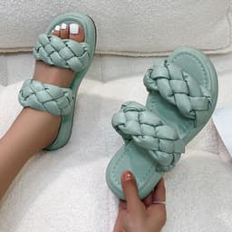 image-Women's 2021 Summer Beach Sandals - Thick Bottom Roman Style - Black PU