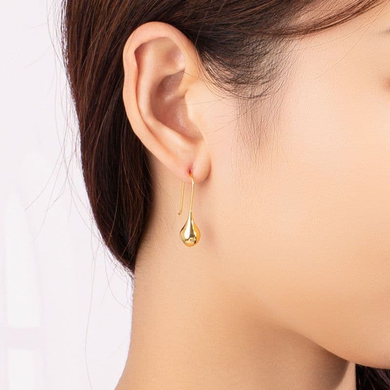 image-European & American Water Drop Earrings - Golden Metallic Hook Jewelry
