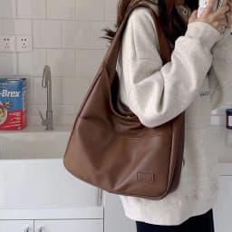 image-Women's PU Bucket Bag - Off White Tote Shoulder Bag