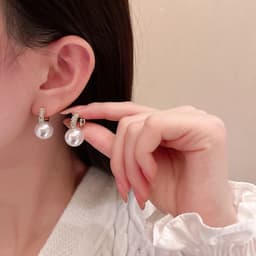 image-French Geometric Pearl Zircon Stud Earrings