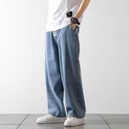 image-Straight Jeans Men Gray Mid-Rise Loose Wide-Leg