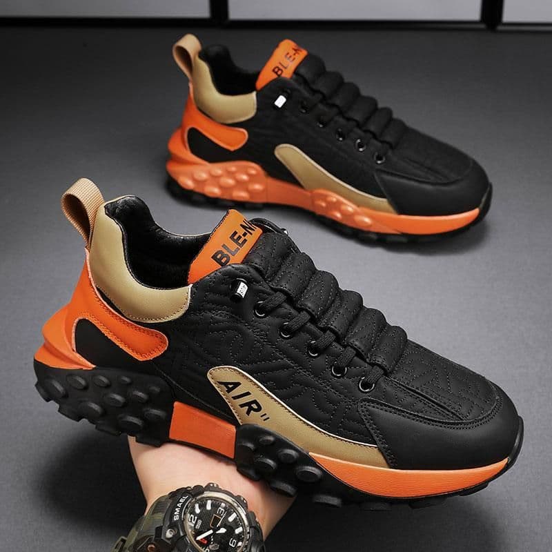 image-Men's Sports Casual Shoes - Black Orange Low Top