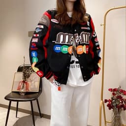 image-Baseball Jacket - Apricot Embroidered Hip Hop 3XL