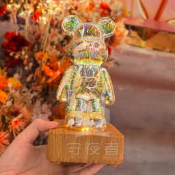 image-3D Bear Glass Table Lamp - RGBW 8 Colors Bedside Light