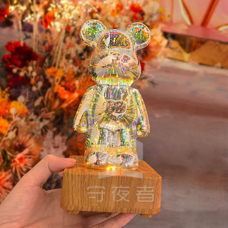 image-3D Bear Glass Table Lamp - RGBW 8 Colors Bedside Light