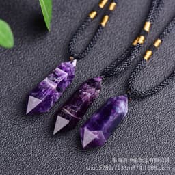 image-Natural fantasy amethyst double-pointed hexagonal prism pendant amethyst rough polished crystal crafts factory wholesale