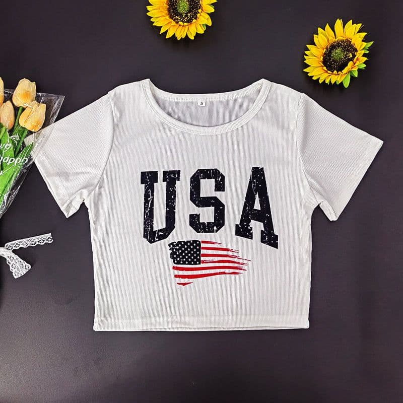 image-European American Y2K Blue Crop Top - Slim Fit