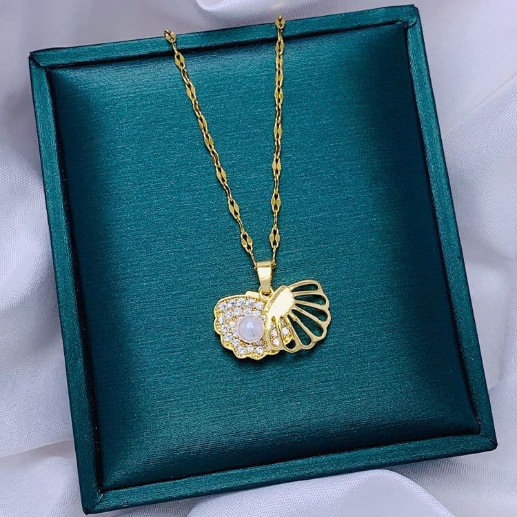 image-Summer Micro-inlaid Pearl Necklace Women's 18k Hollow Chain