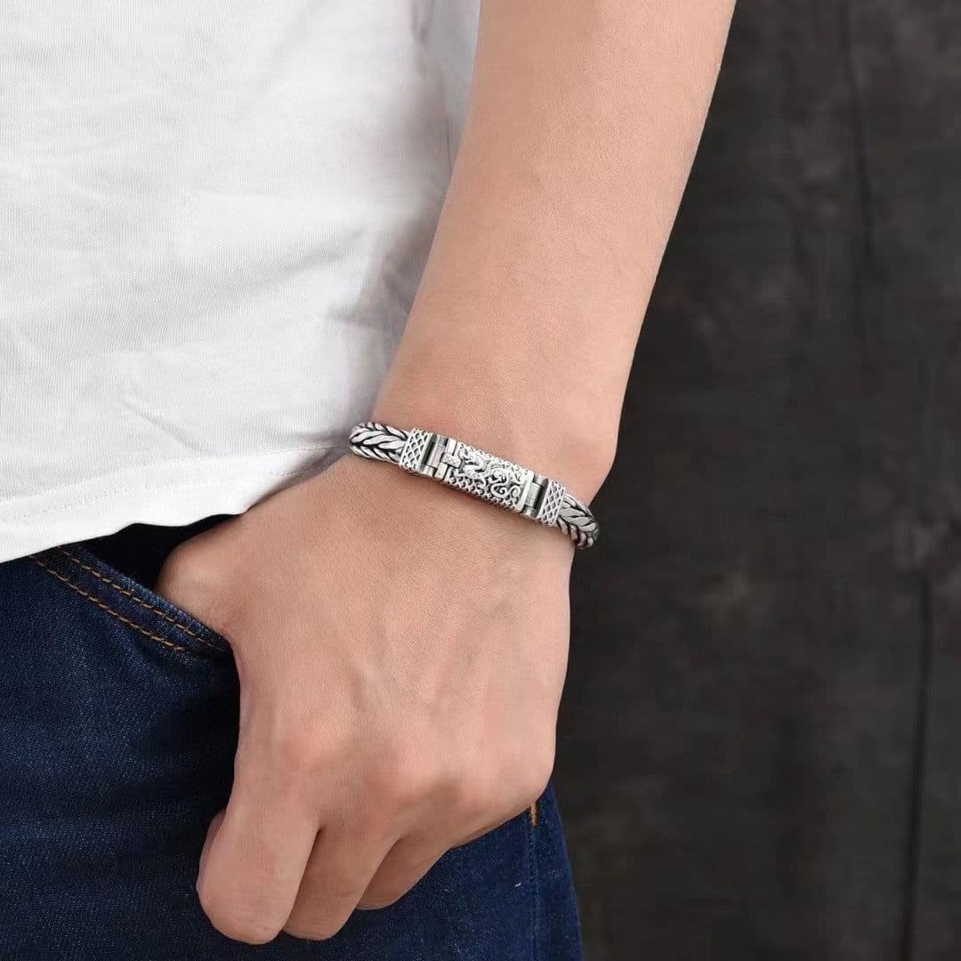 image-Chaoyin Sterling Silver Dragon Bracelet 20cm Zodiac Men's Bracelet