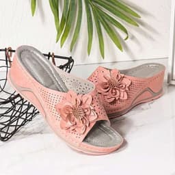 image-Women's Large Size Flower Wedge Sandals, 2021 EU Fashion, Navy Blue, 43