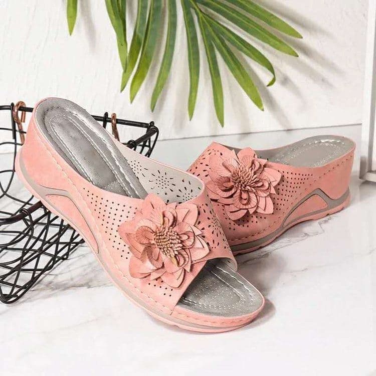 image-Women's Large Size Flower Wedge Sandals, 2021 EU Fashion, Navy Blue, 43