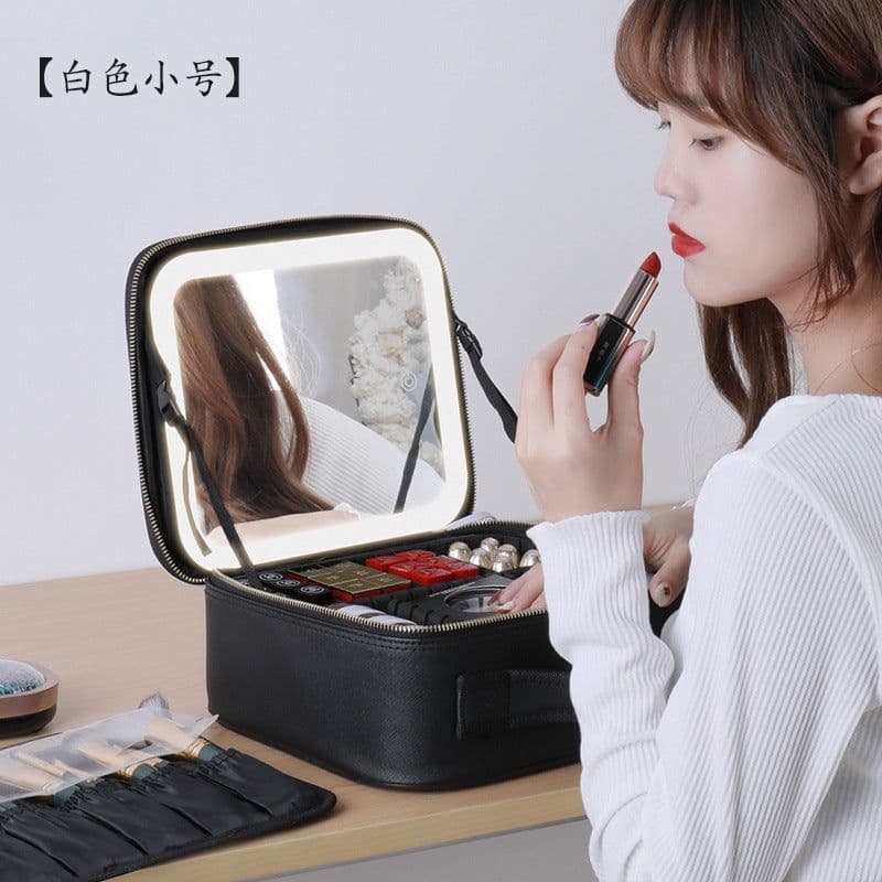 image-Cosmetic Bag with Mirror LED Light - Black