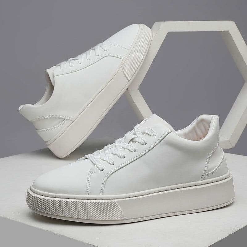 image-Men's White Leather Low Top Casual Sneakers Size 44
