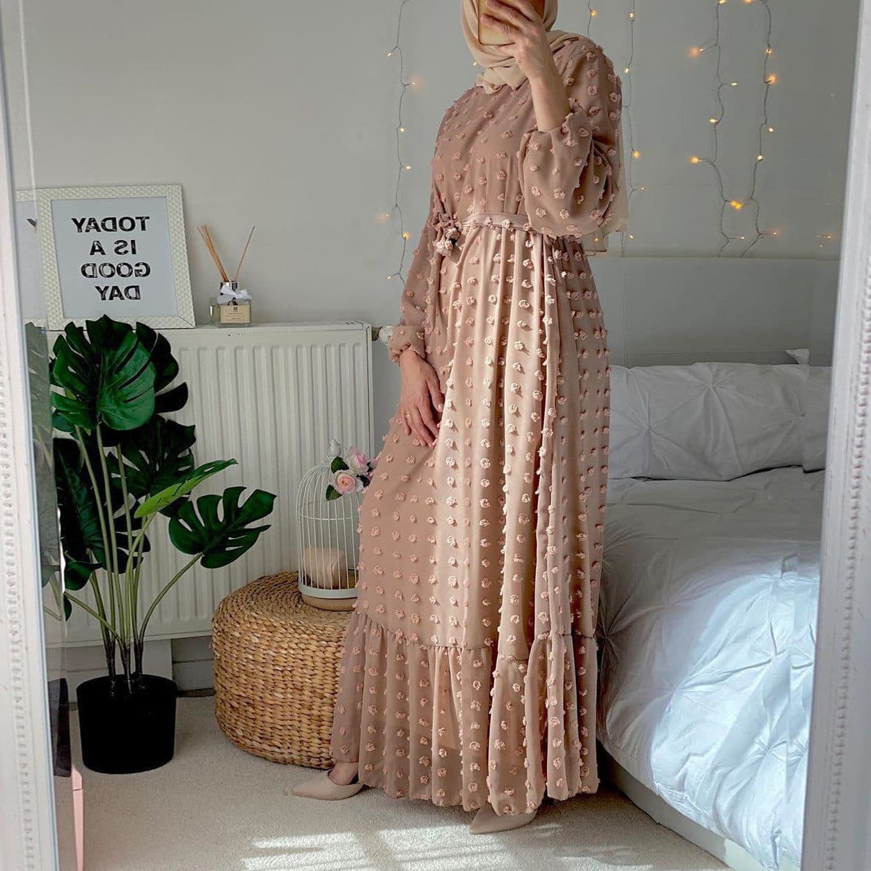 image-M136#LAZADA Foreign trade cross-border women's dress three-dimensional jacquard Muslim Middle East mopping dress