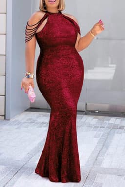 image-Hot Mai Sequined Dress - Blue 5XL Mesh