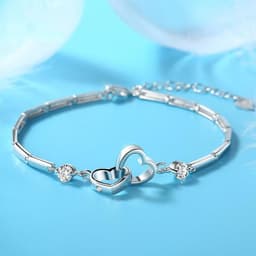image-Double Heart Bracelet - Women's Simple Jewelry, Heart-Shaped, SL118