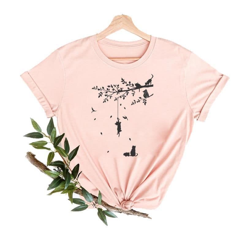 image-Cute Cat Print T-Shirt - Milk Silk 5XL Short Sleeve