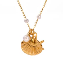 image-Pearl Starfish Shell Necklace - Stainless Steel Women's