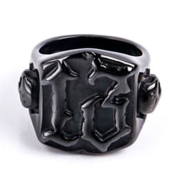 image-Mens Titanium Steel Ring Ghost Head Vintage Gold Plated Geometric Design