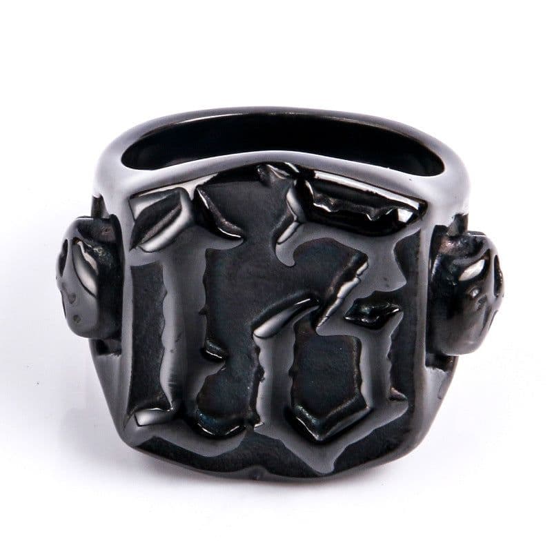 image-Mens Titanium Steel Ring Ghost Head Vintage Gold Plated Geometric Design