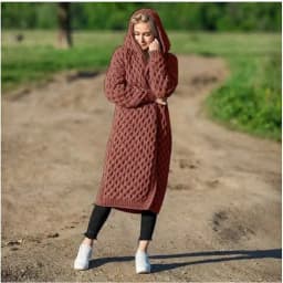image-Womens Long Knitted Hooded Cardigan Coat