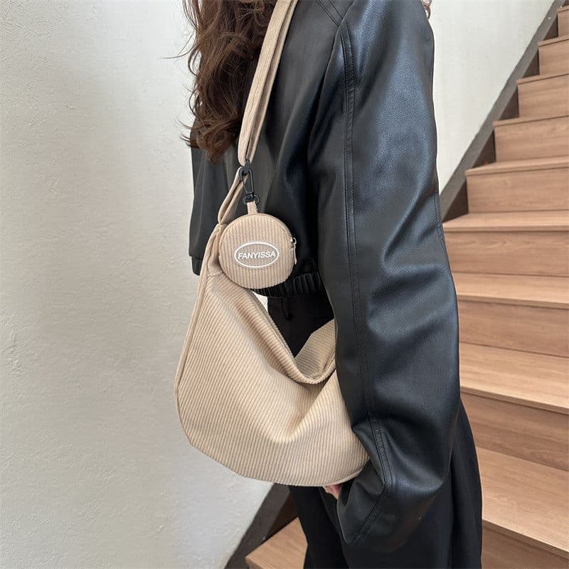 image-Women's Retro 2023 Canvas Crossbody Tote Bag - Khaki