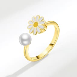 image-Golden Daisy Rotating Ring - Fashion Zircon Copper Jewelry
