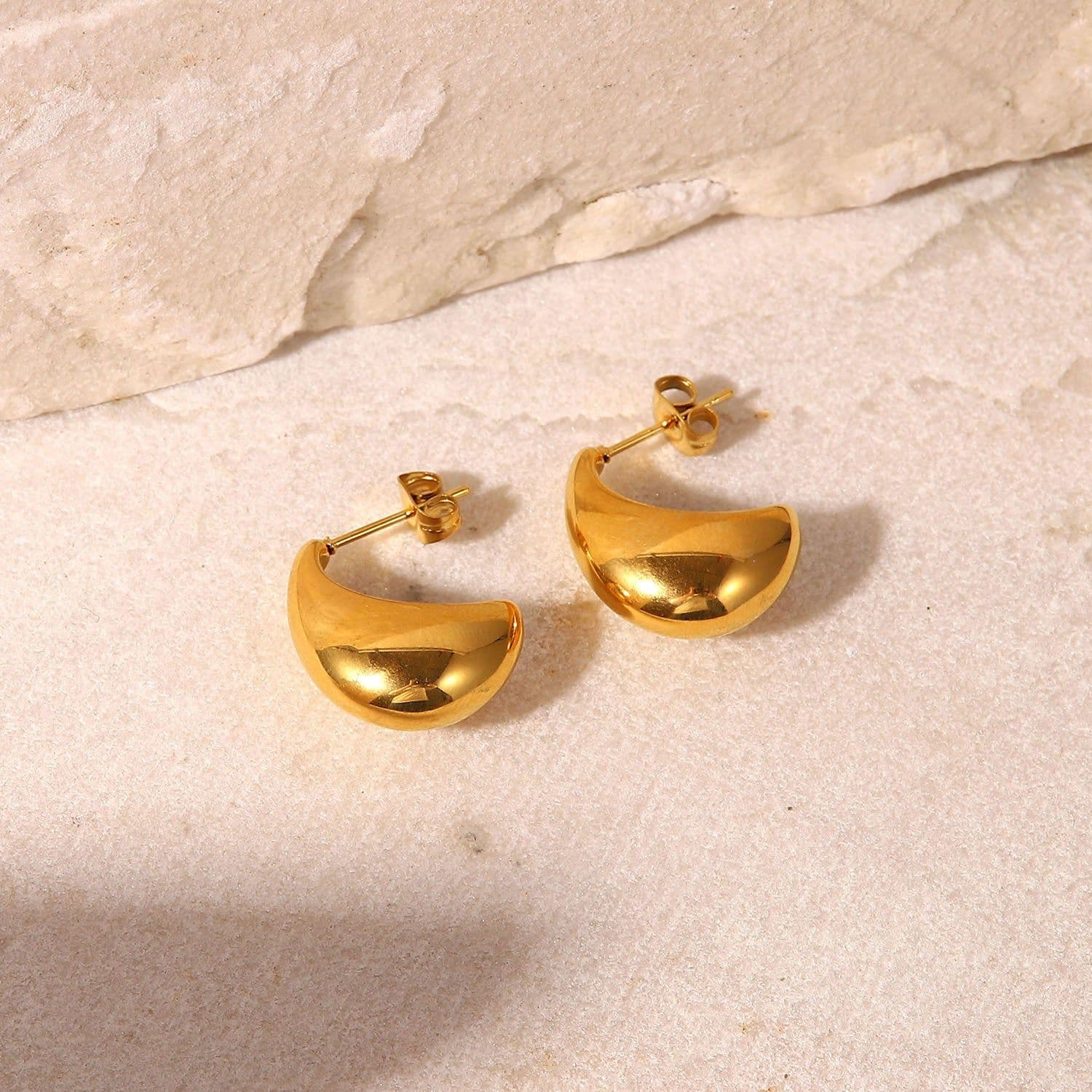 image-C Hoop Earrings - 18K Gold Plated Stainless Steel