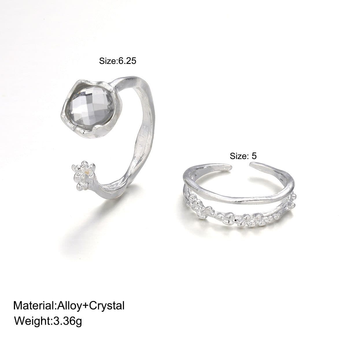 image-Moonstone Geometric Rings 2-Piece Set - Simple Fashion Jewelry for Women