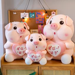 image-Pig Plush Toy - Heart-Hugging Pink Doll