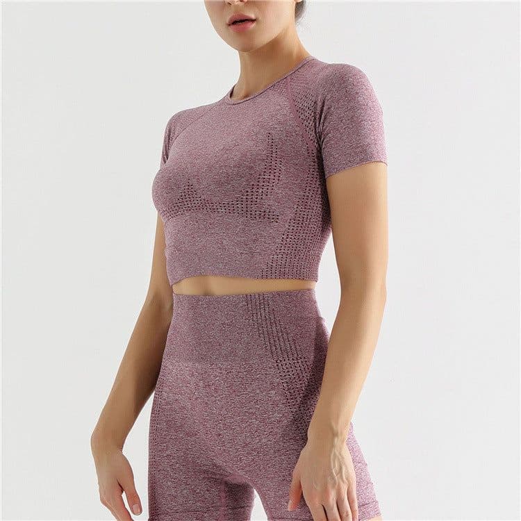 image-High-Waist Yoga Pants - Claret, L, Breathable, Short Sleeve