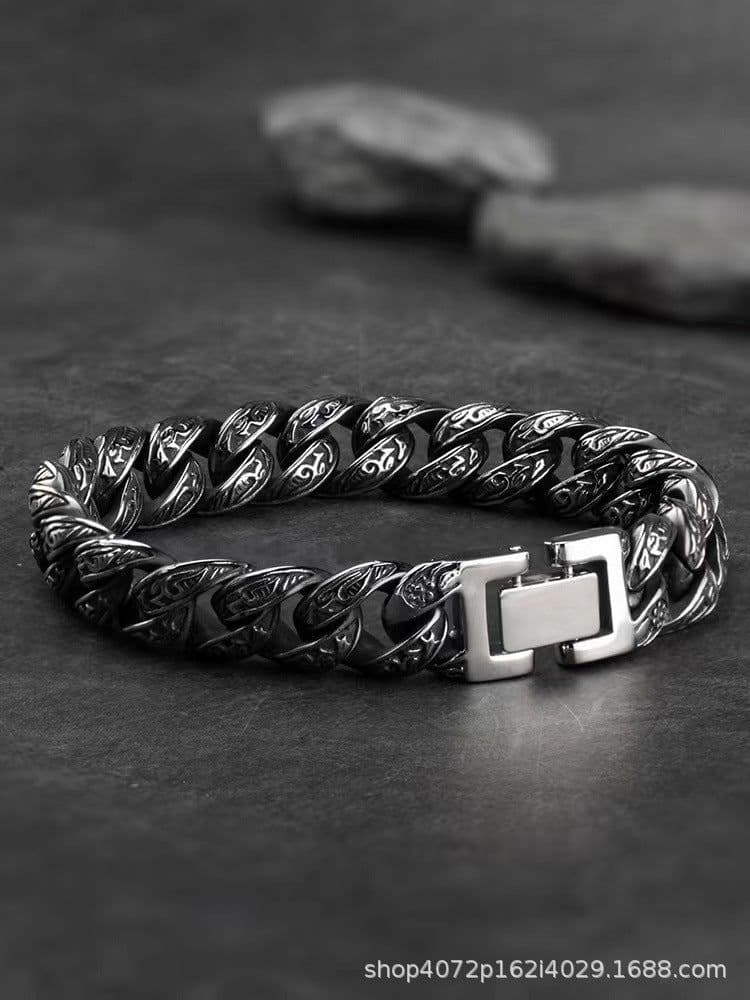 image-Yuanyi Retro Carved Bracelet - Silver Alloy Unisex
