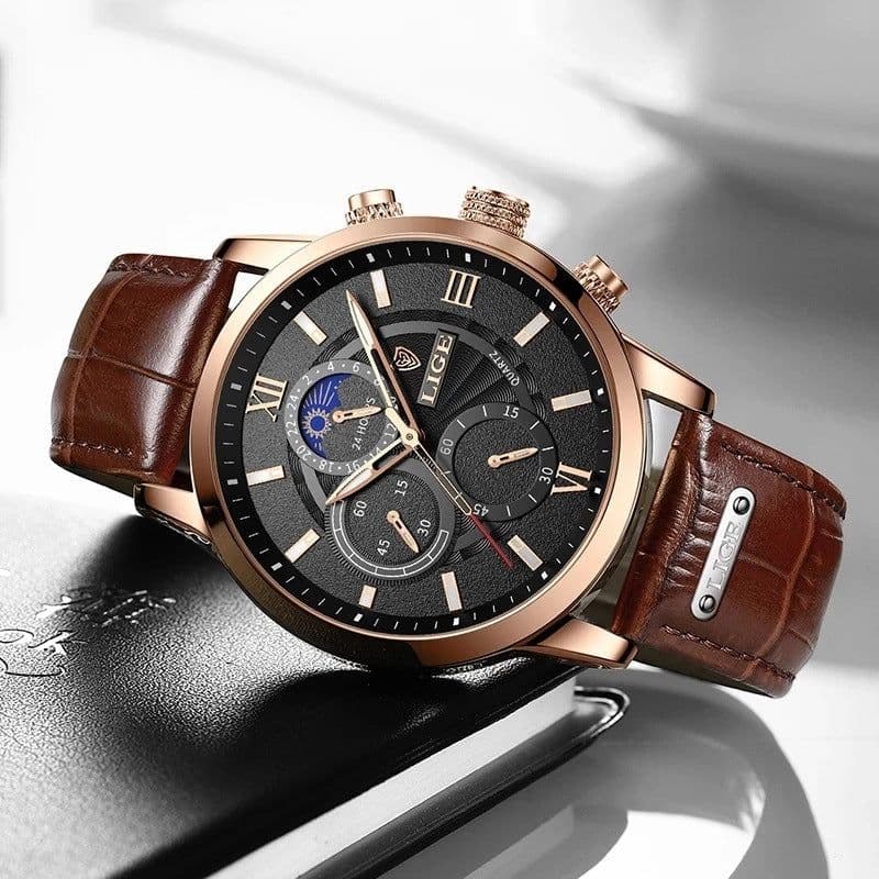 image-Lige Quartz Chronograph Watch - Business Style