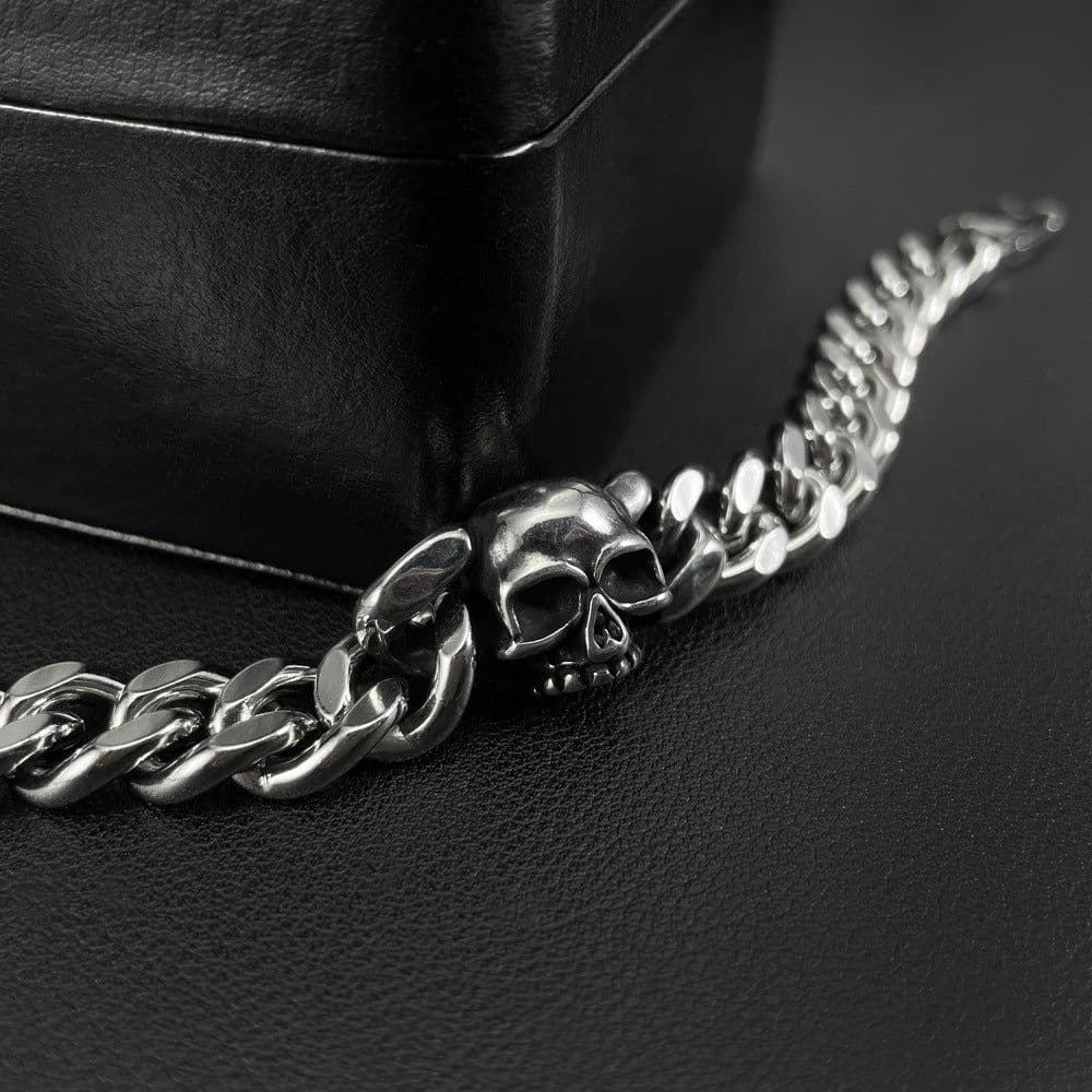 image-OPK Titanium Steel Cuban Chain Bracelet - Skull Design