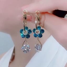 image-Flower Zircon Earrings - Purple Alloy Floral Studs
