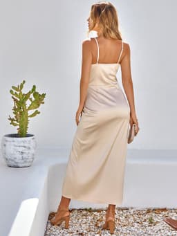 image-Sleeveless A-Line Dress - Brown 3XL Polyester