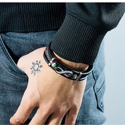 image-Retro Men's Leather Bracelet 8-Charm Vintage Alloy Style - Black