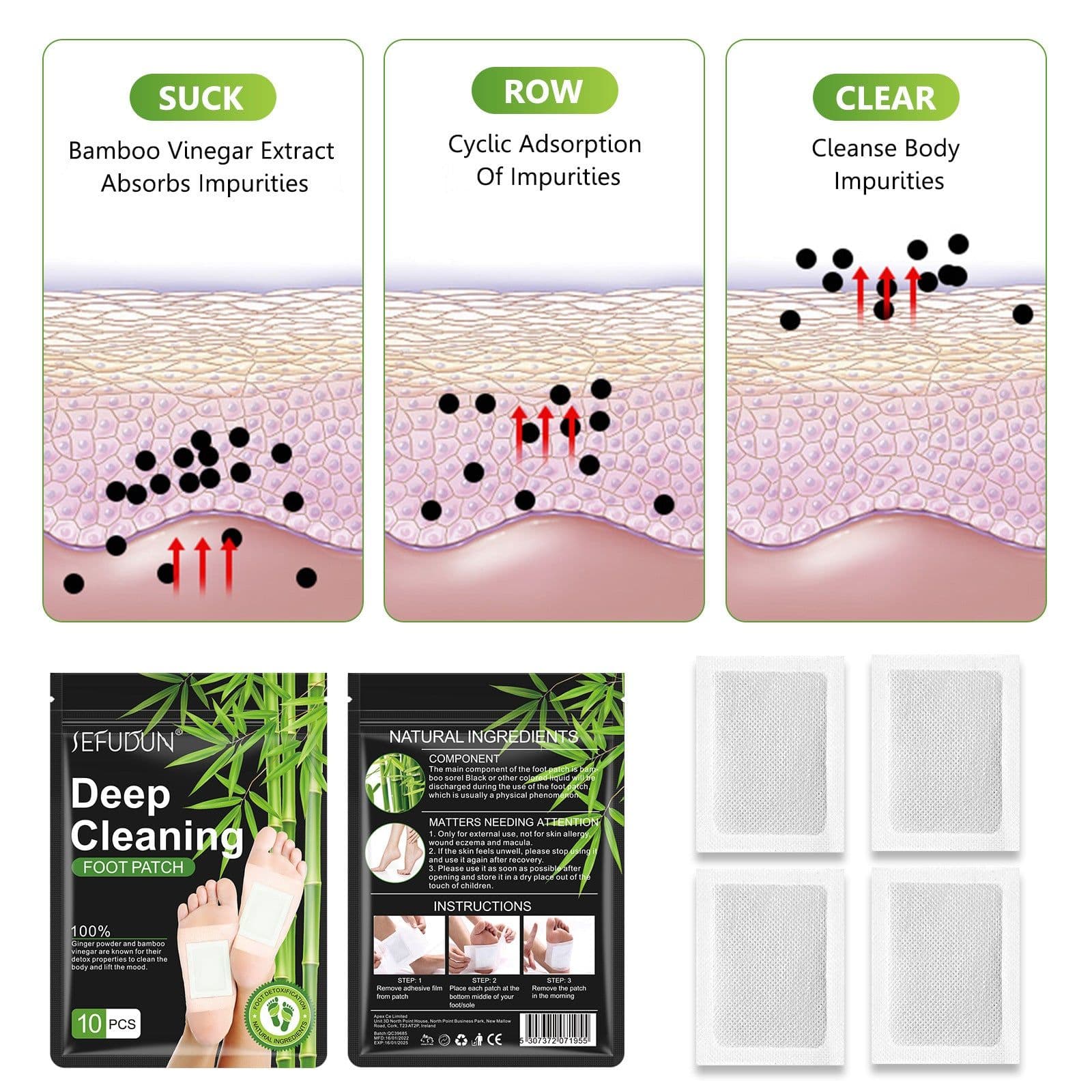 image-SEFUDUN Bamboo Charcoal Foot Patch - Repair, Moisturize, Exfoliate