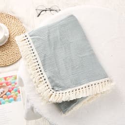 image-Foreign trade cross-border children's blanket double-layer crepe wrapped pure cotton soft tassel baby stroller cover blanket baby blanket