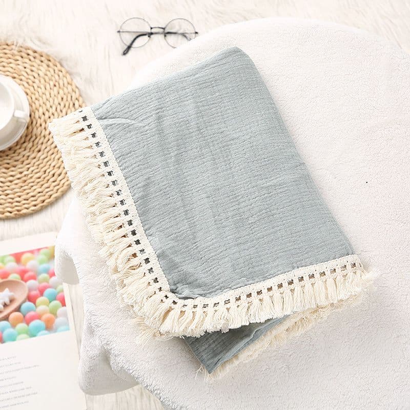 image-Foreign trade cross-border children's blanket double-layer crepe wrapped pure cotton soft tassel baby stroller cover blanket baby blanket