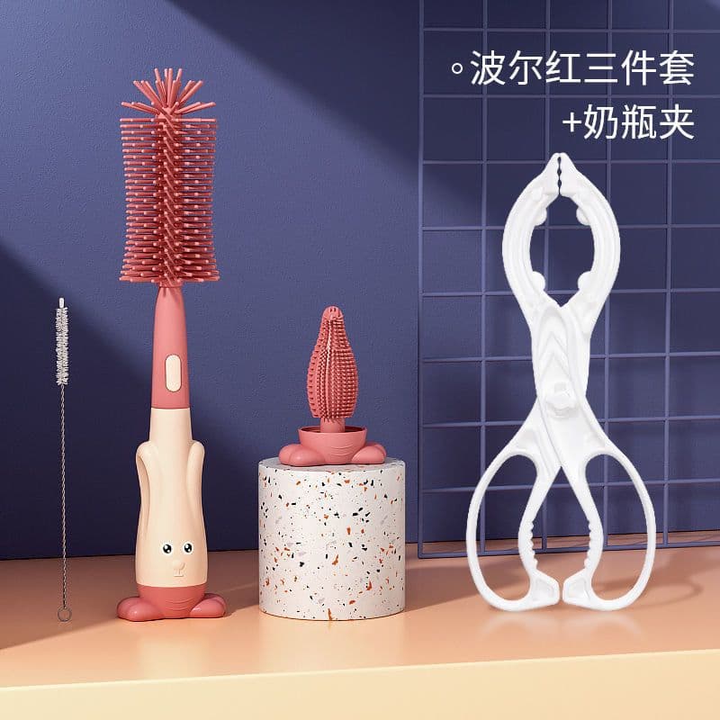 image-Silicone Bottle Brush Set - Baby Pacifier & Straw Cleaning Rotating Brush