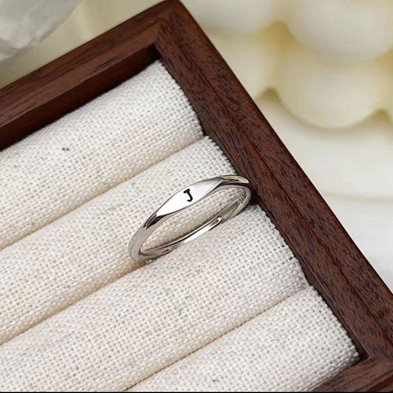 image-S925 Sterling Silver Letter Ring - Adjustable